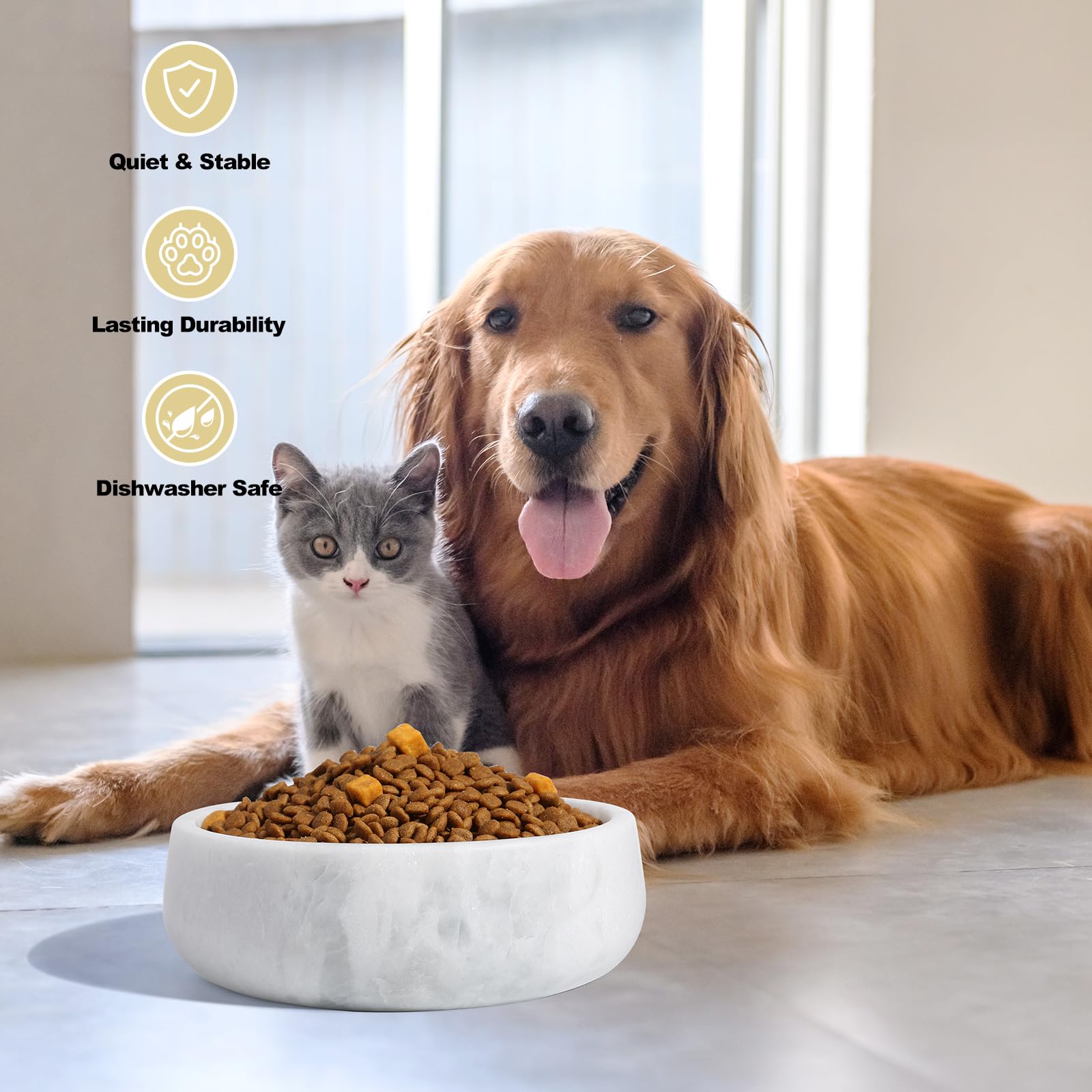 Karibiber white marble dog bowl 4-cup capacity suitable for small to medium pets