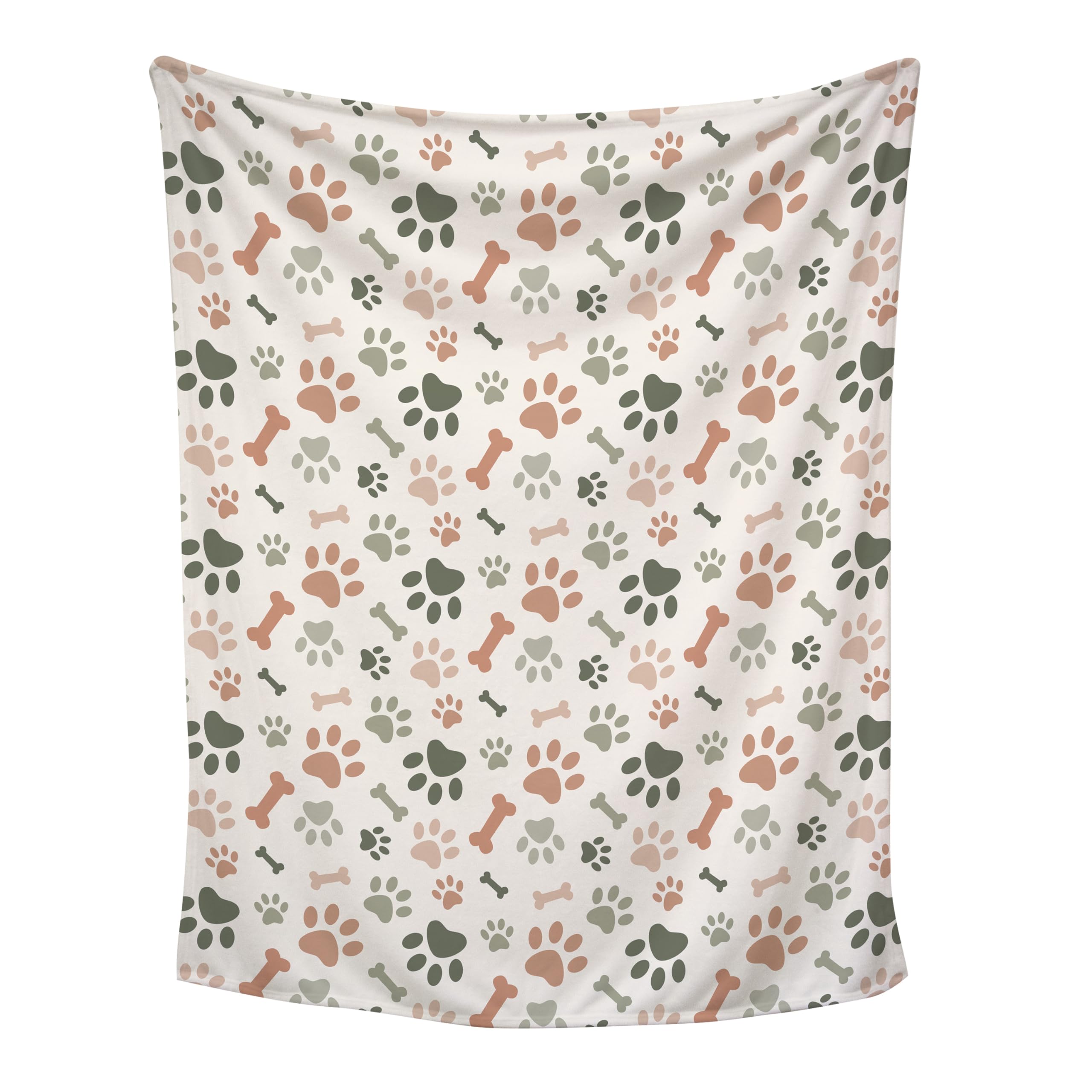 Karisma Decor cream paw print blanket close-up of soft fleece for cozy snuggles.