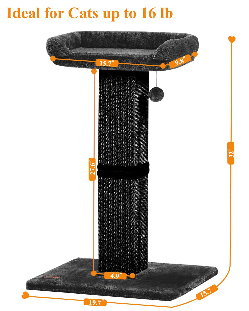 Karolpar black scratching post adds stylish, space-saving design to any room.