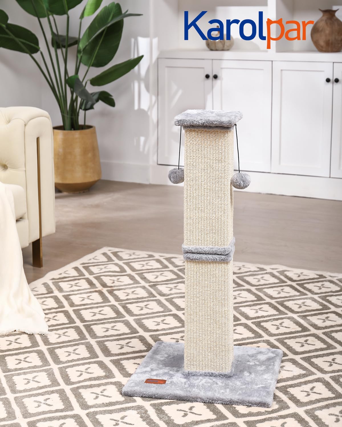 Karolpar 33-inch grey top enables full body stretch for cats.