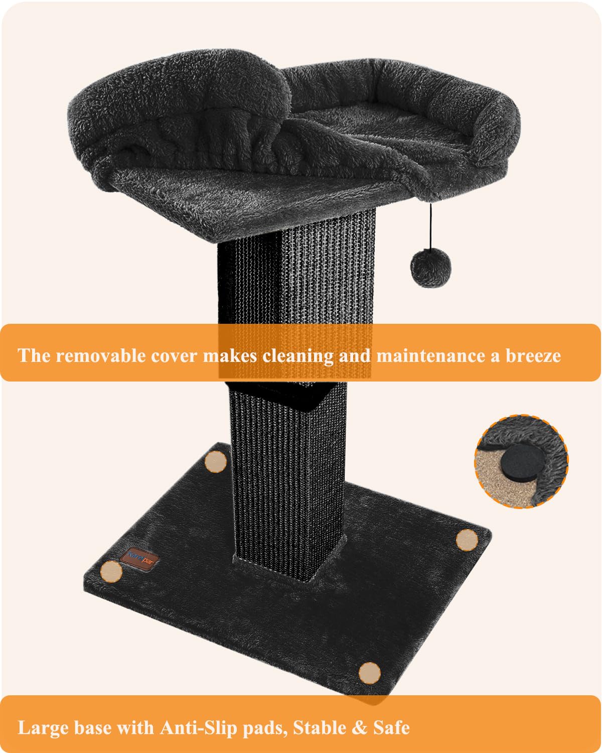 Karolpar large indoor cat scratching post supports full-body stretch and exercise.