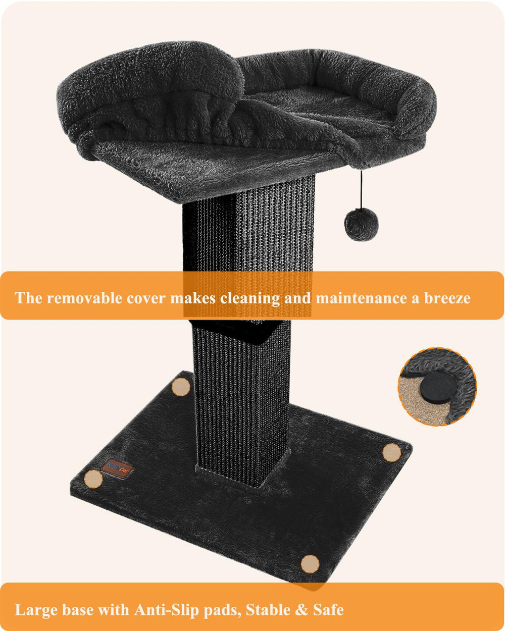 Karolpar large indoor cat scratching post supports full-body stretch and exercise.