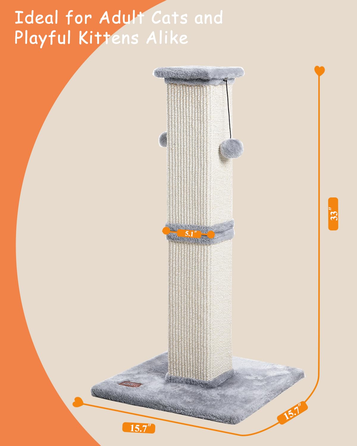 Karolpar grey sisal texture provides natural scratching surface cats love.