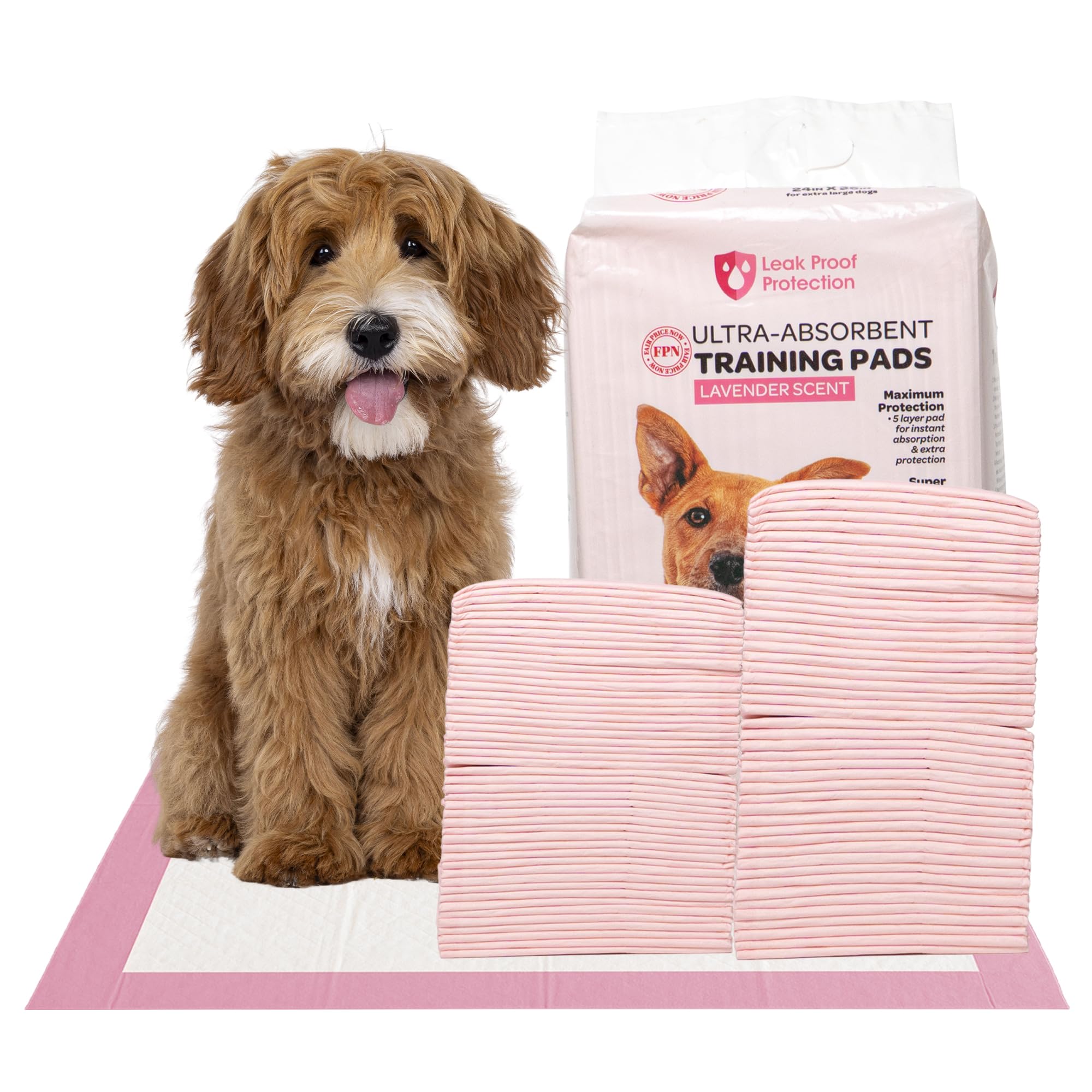 Kashmir FPN puppy-pee-pad pink 13x18 100-pack for leak-proof puppy training.
