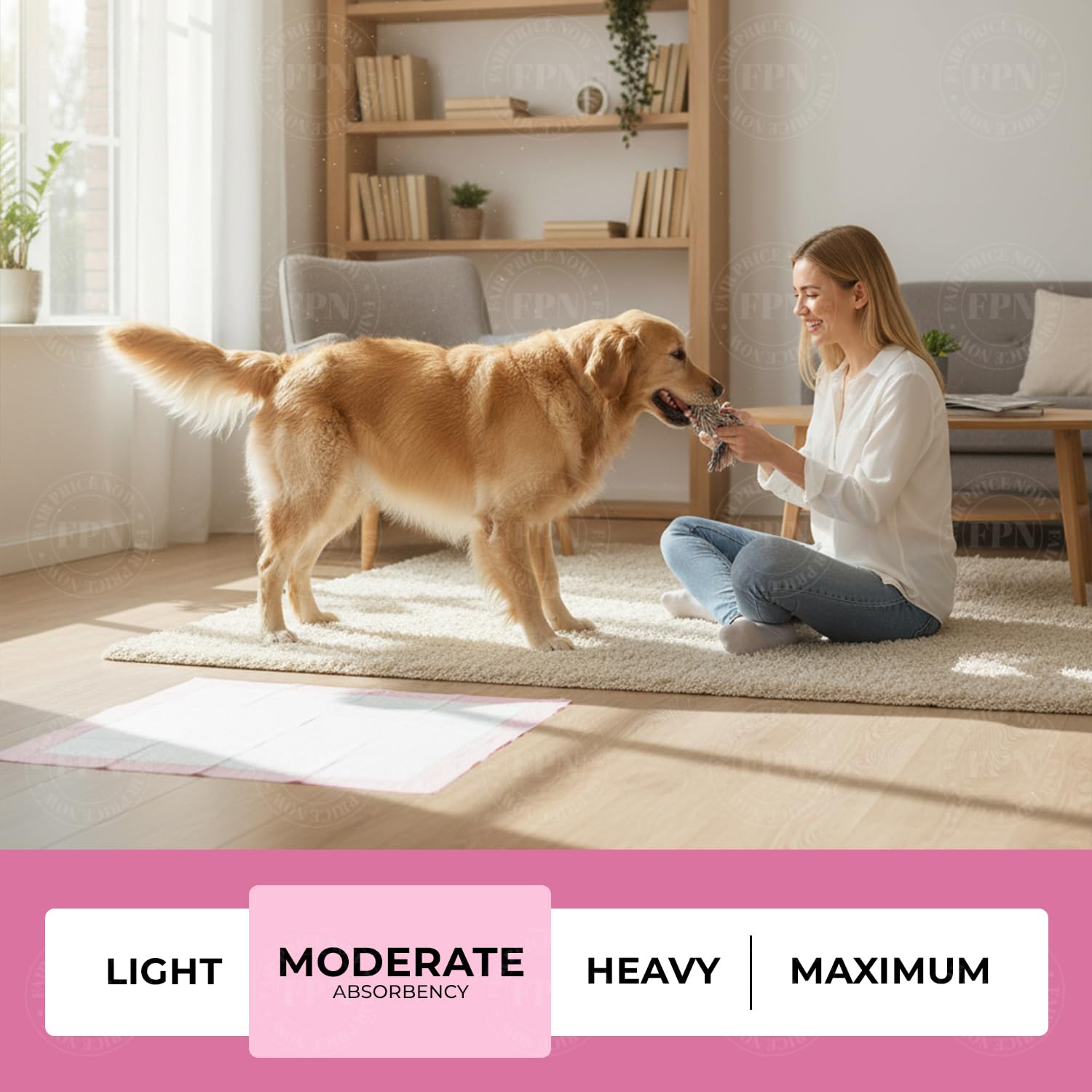 Kashmir pink potty pads support all pets during house-training and aging cats.