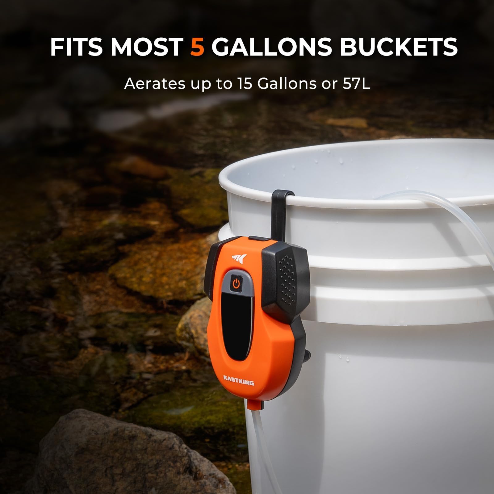 KastKing Li3 hanging hook keeps bait bucket secure during trips