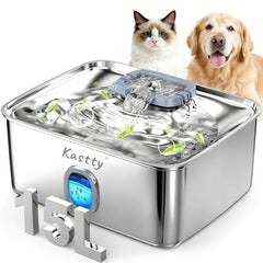 Kastty 3.96 gal dog water fountain side view shows large capacity for multi-pet hydration.