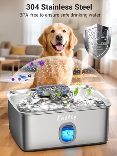 Kastty 5-layer filtration system image suggests cleaner water for pets.