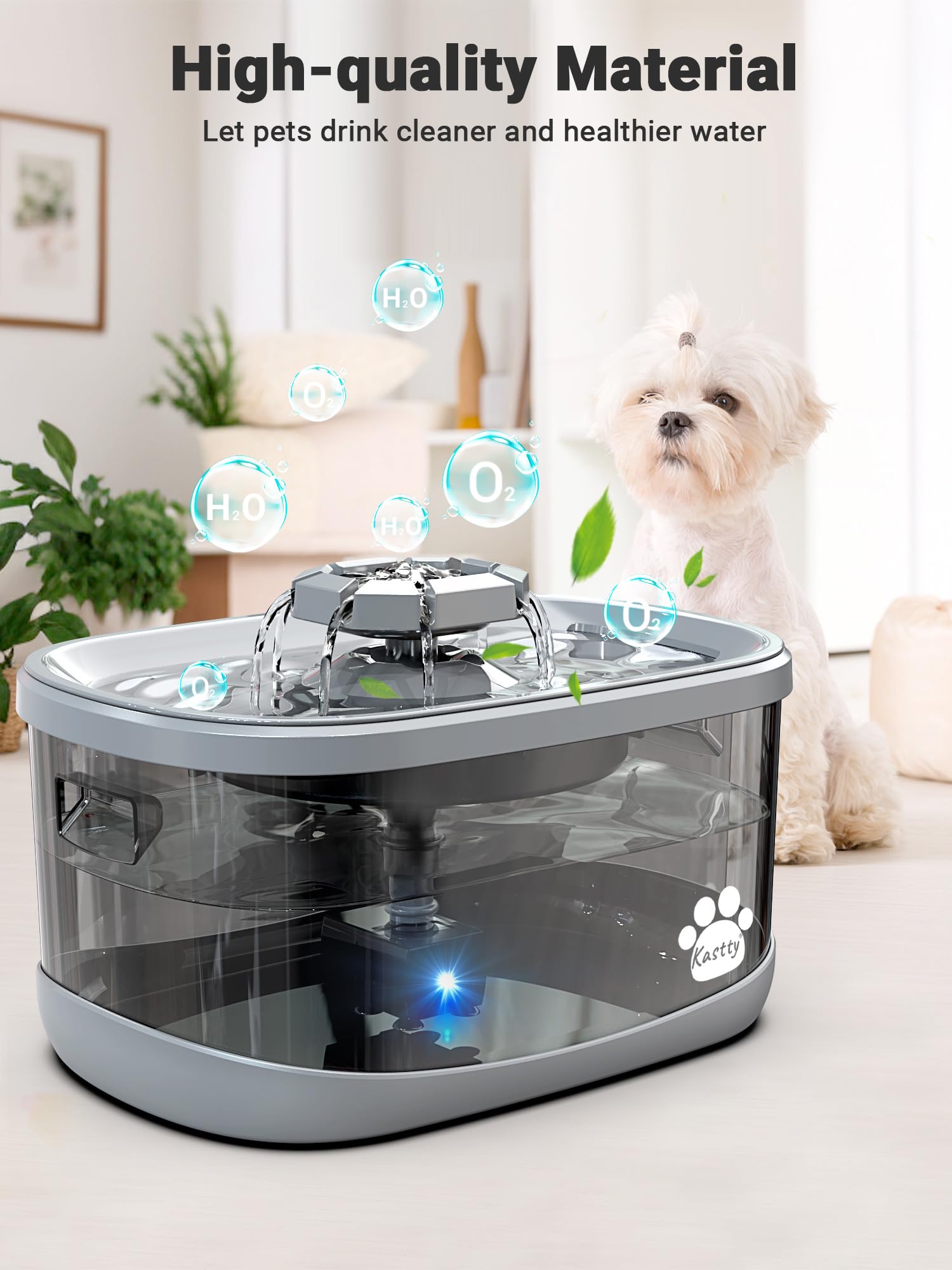 Kastty dog water fountain BPA-free material for safe, hygienic use.
