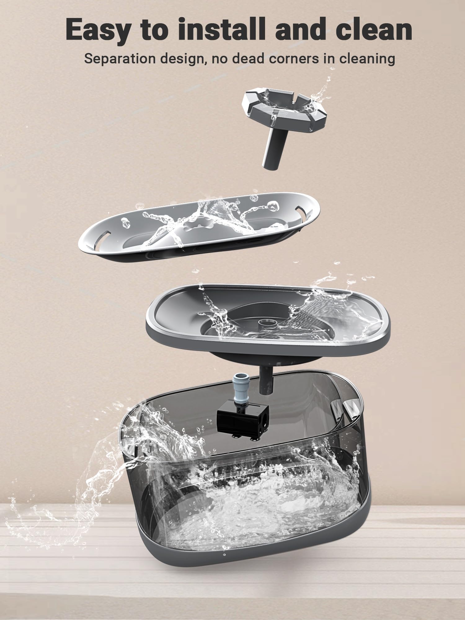 Kastty dog water fountain operates quietly to reduce noise disruption.