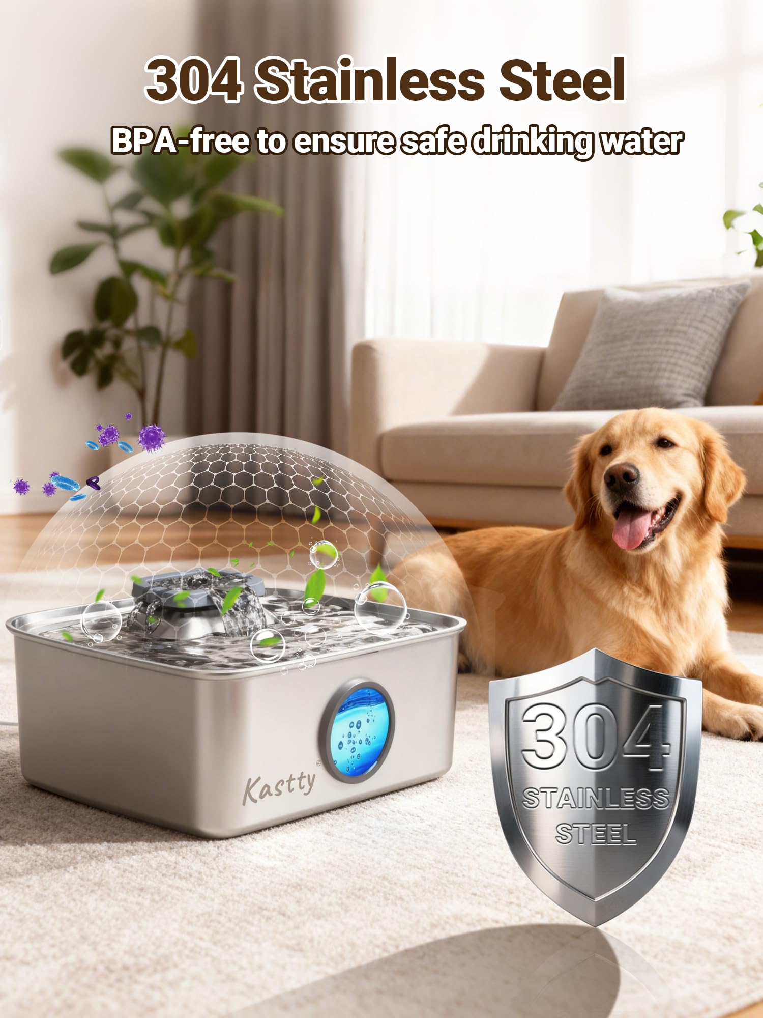 Kastty 5-layer filtration system keeps water clean for healthy pets.