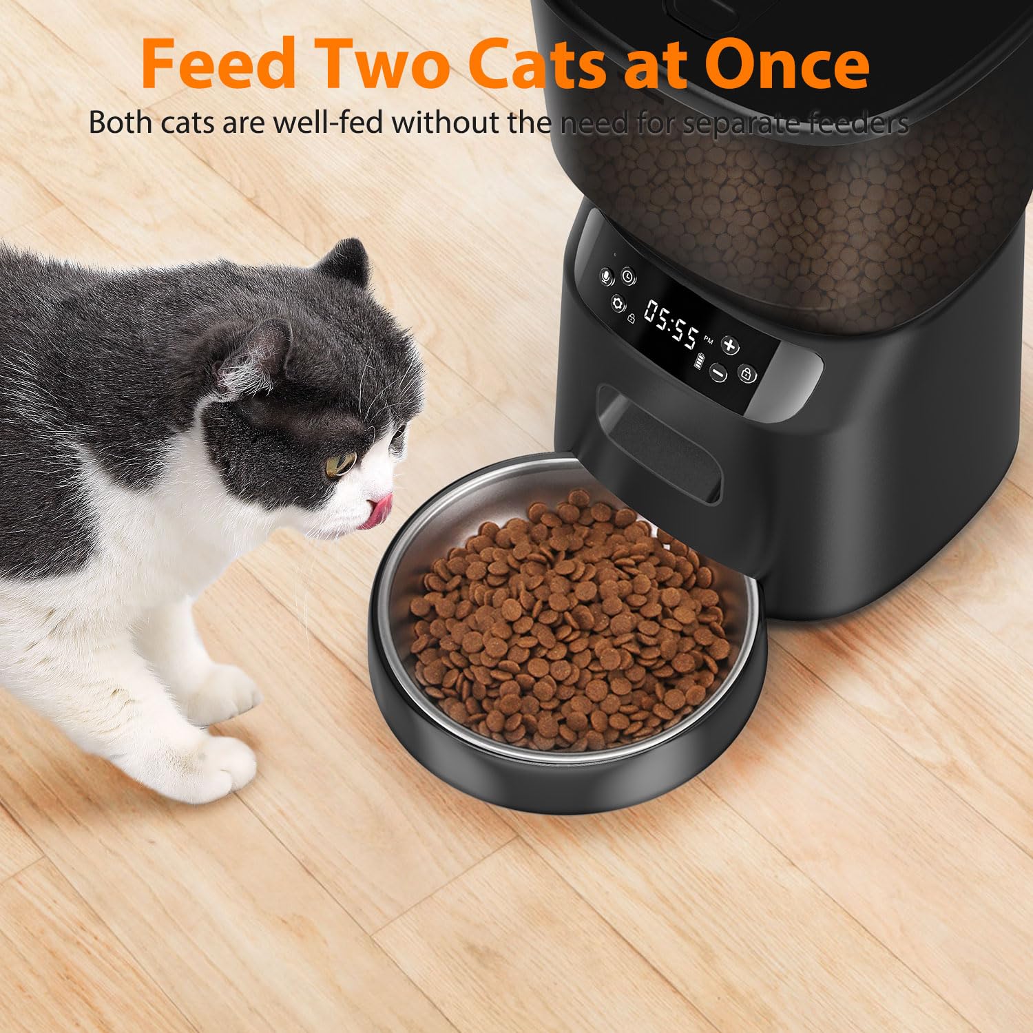 Katalic feeder with drawer open for quick loading and setup.