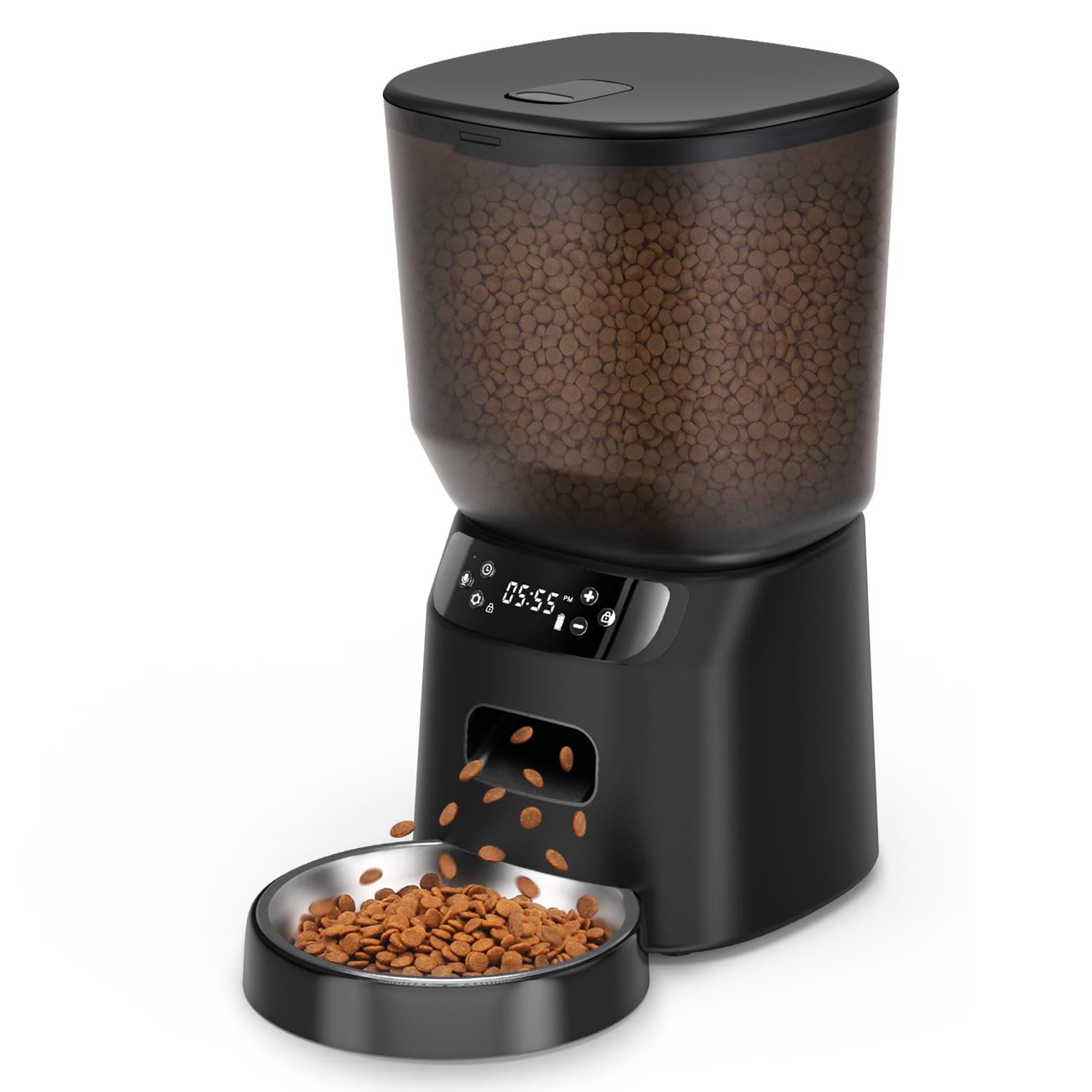 Katalic Automatic Cat Feeder front view showing a sleek black housing for timed meals.