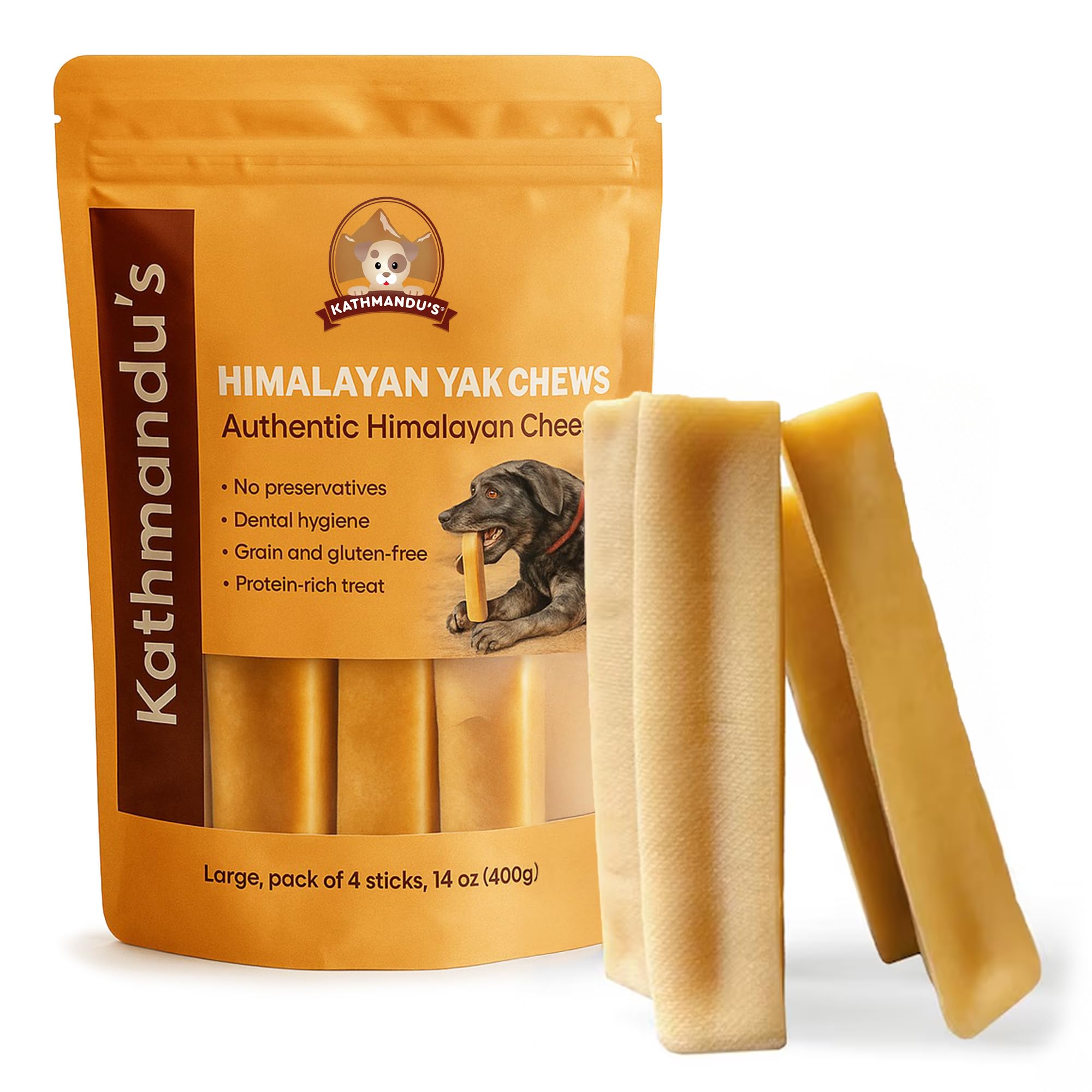 KATHMANDU'S authentic Himalayan yak-chews pack4 for long-lasting, protein-rich dog treats.