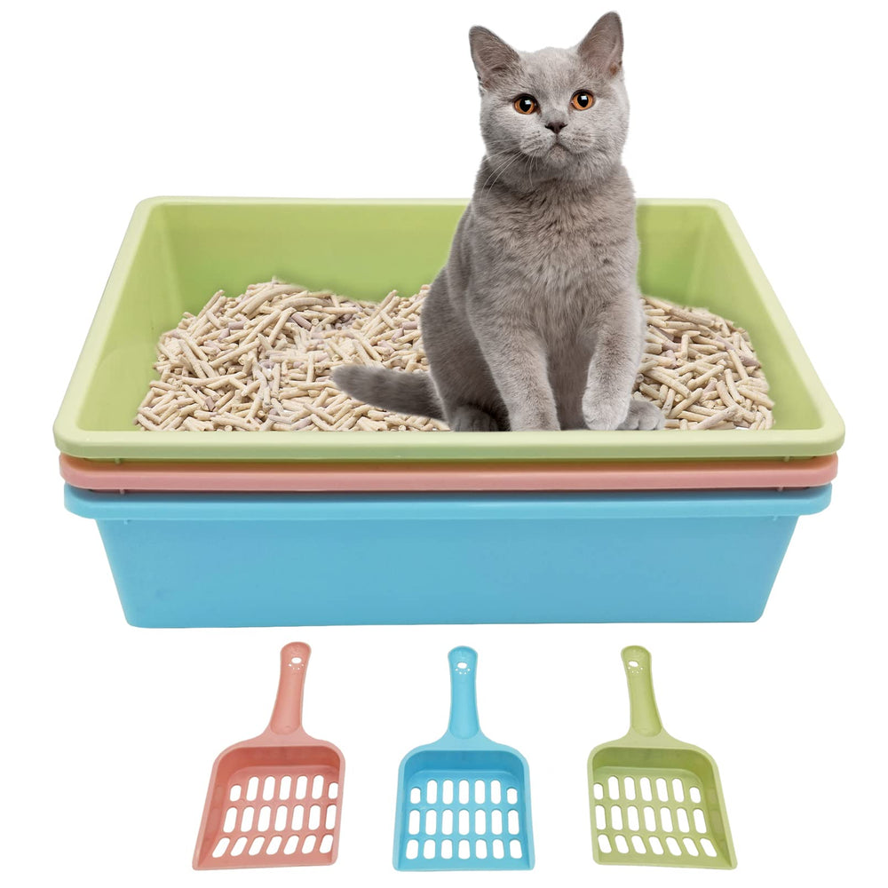 Kathson 3PCS Open Cat Litter Box Set with scoop for clean multi-pet homes