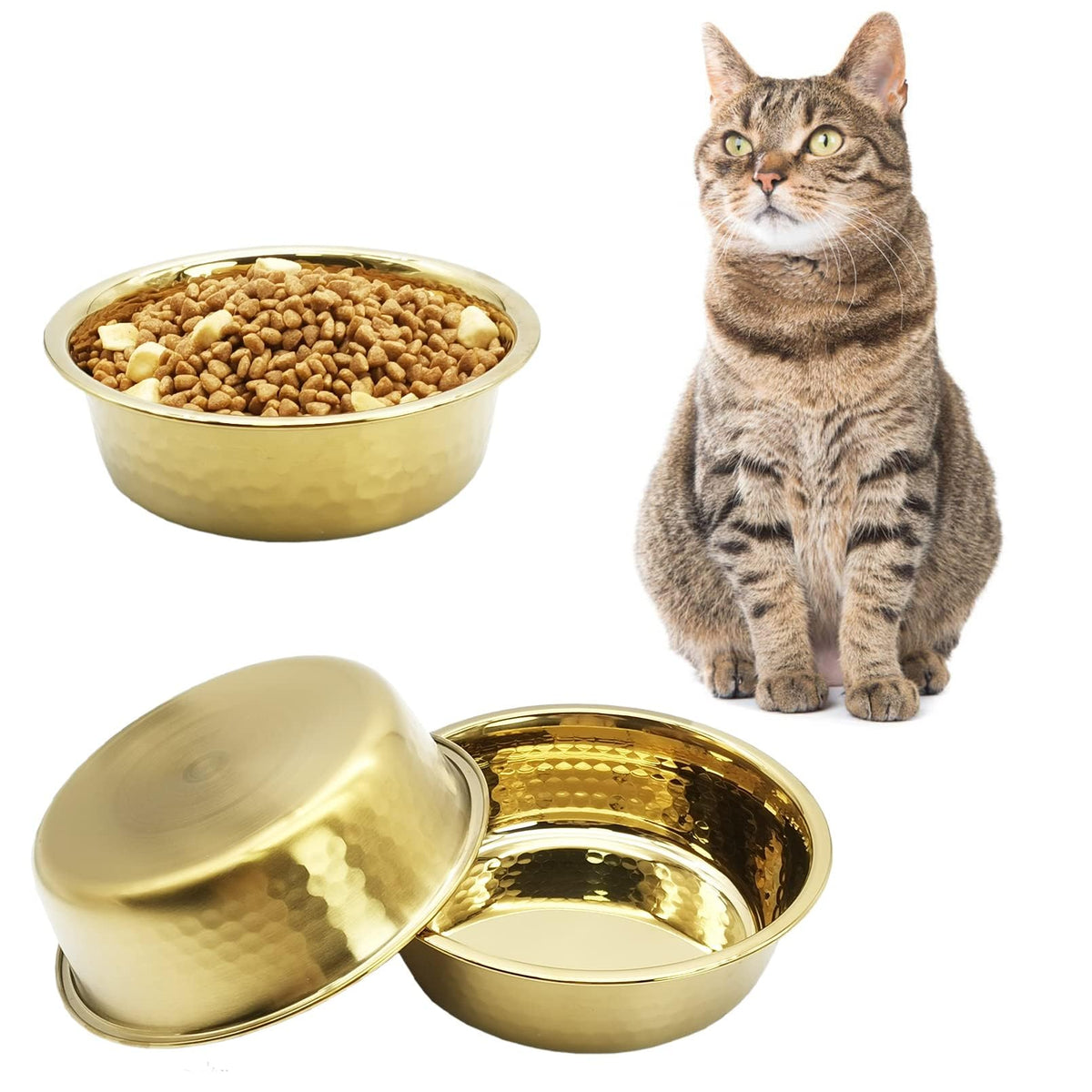 Kathson 3pcs hammered design dog bowls show durability and easy cleaning.