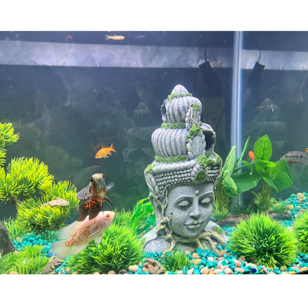 Kathson Buddha Head Aquarium Decor stable base ensures secure placement in freshwater or saltwater