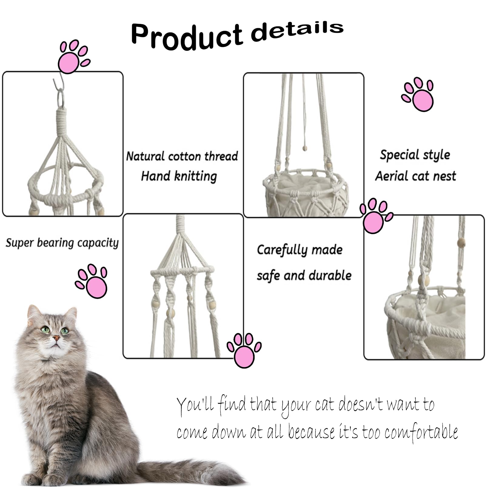 Kathson cat hammock size 120x40 cm shows XL fit for large cats.