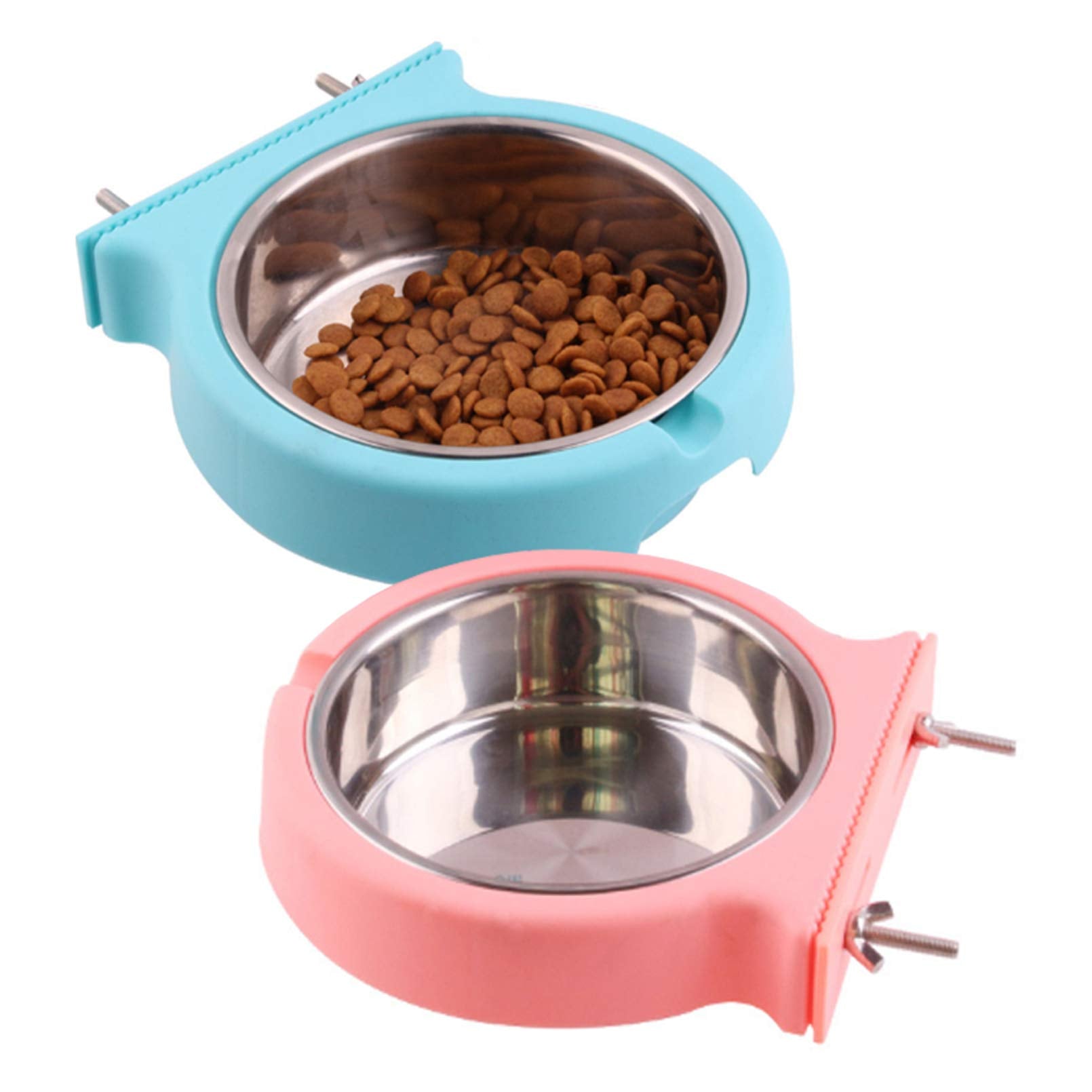 Kathson crate dog bowl with hanging design secures to cage bars and reduces spills.