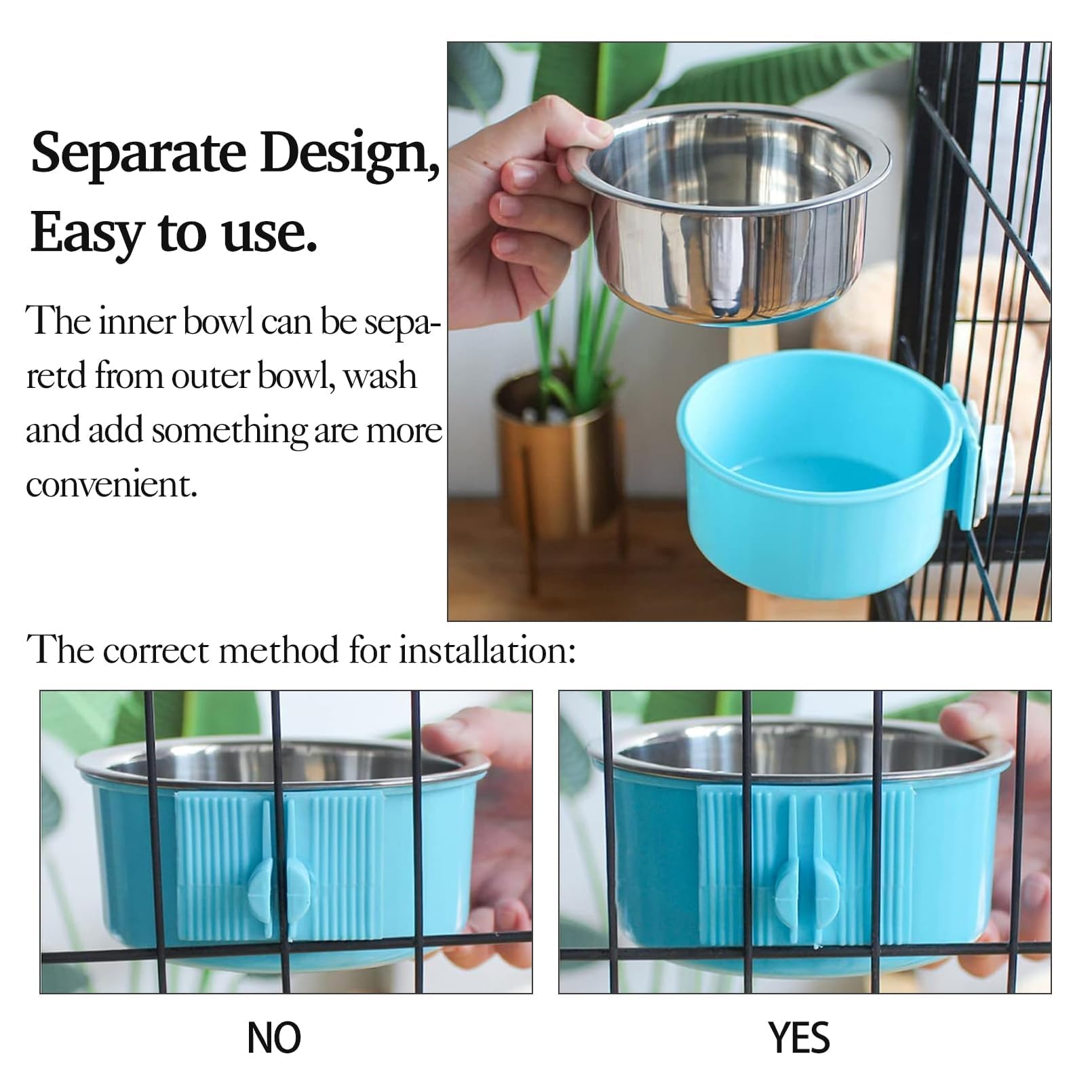 kathson crate dog bowl in-use in crate for effortless feeding