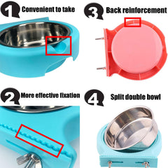 Kathson crate dog bowl outer hanging cup securely attached to cage for steady feeding.