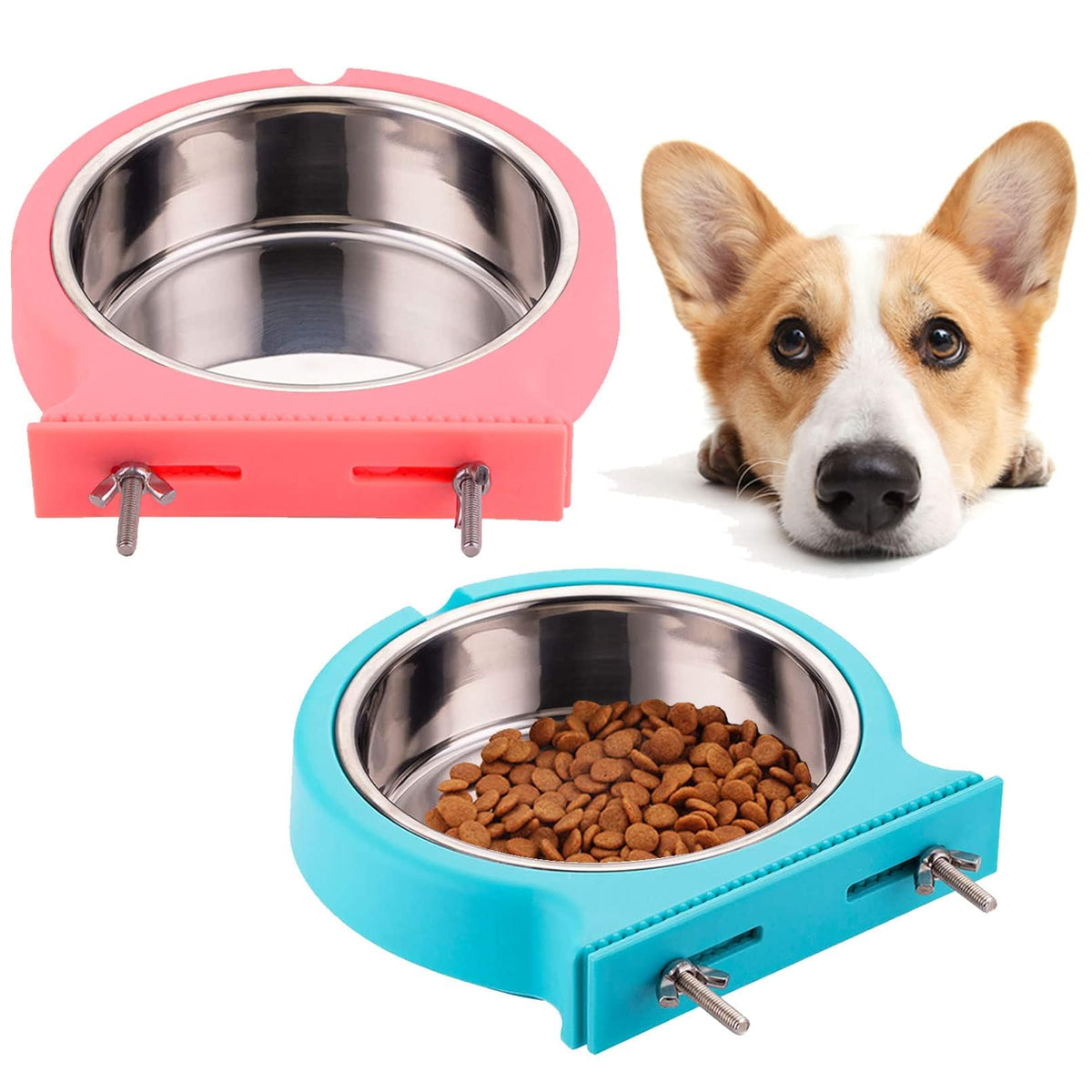 Kathson crate dog bowl with removable stainless steel inner bowl for easy refills.