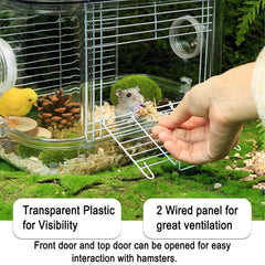 Kathson hamster cage front door enables quick feeding and playtime.