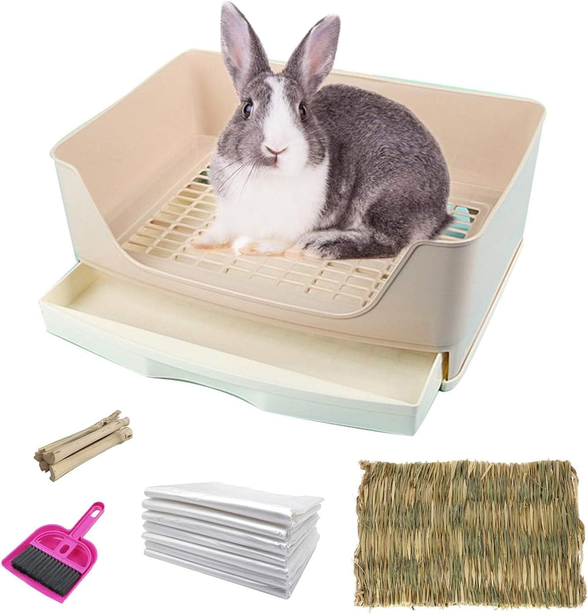 Kathson large rabbit litter box with drawer—durable, stain-resistant plastic for easy cleanup.