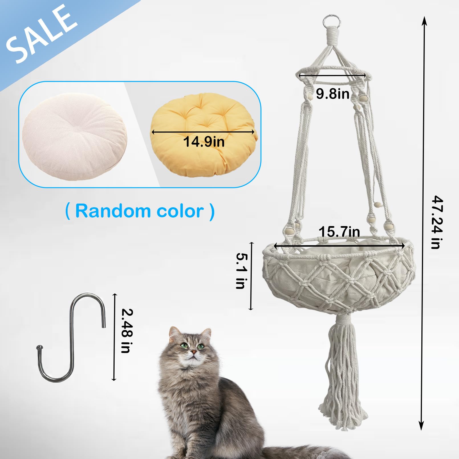 Kathson macrame bed top with S-hook demonstrates stable mounting and reduced swing.