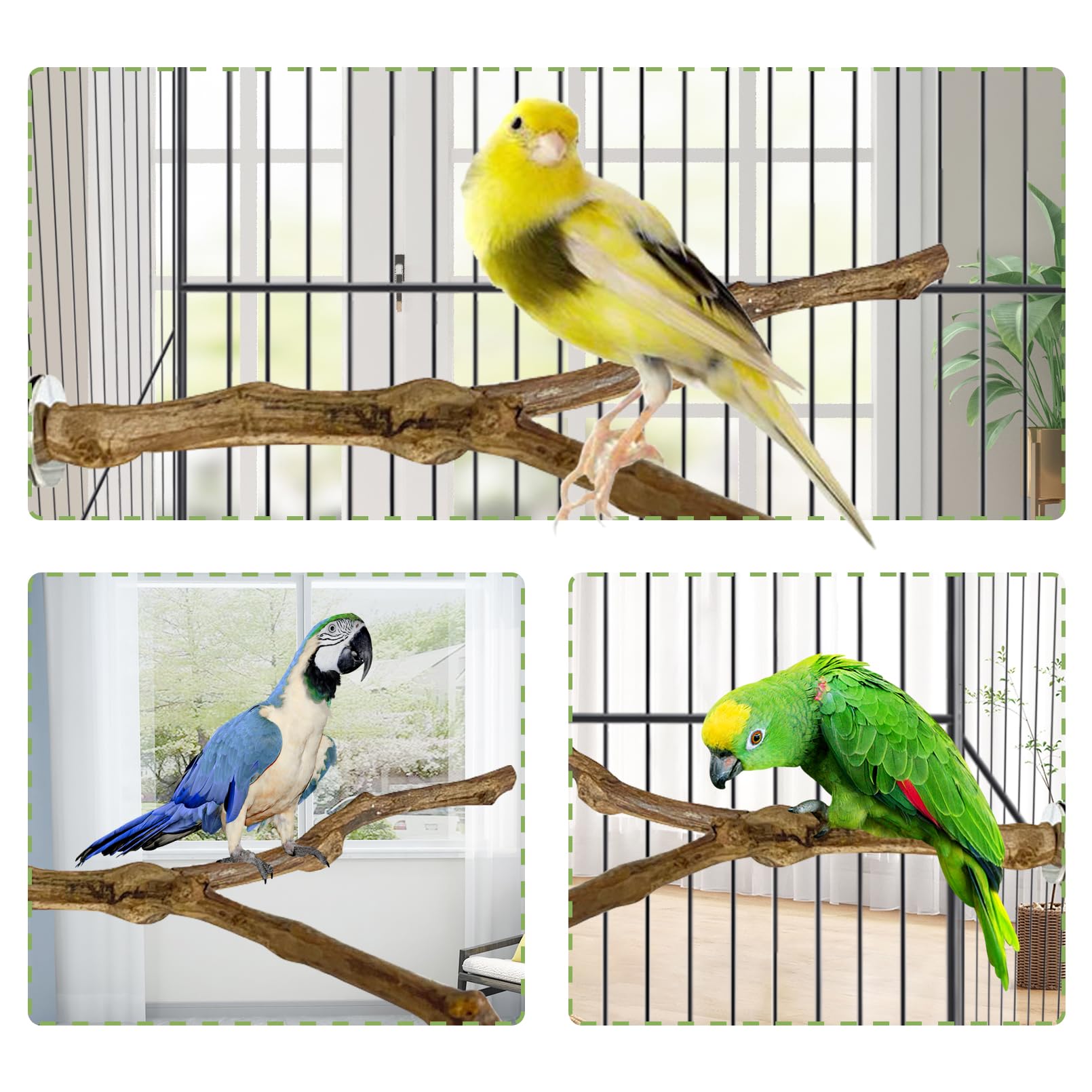 Kathson parrot perch grapevine close-up texture highlights grip-friendly surface for claws