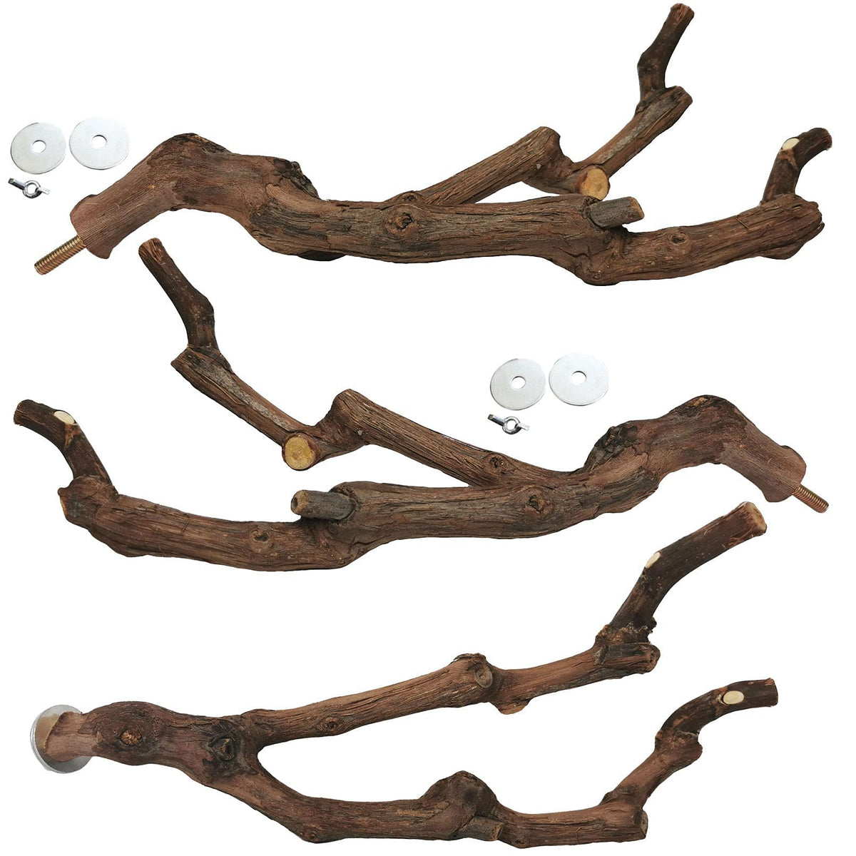 Kathson natural parrot perch grapevine packaging shows a 3-pack setup for versatile cage placement