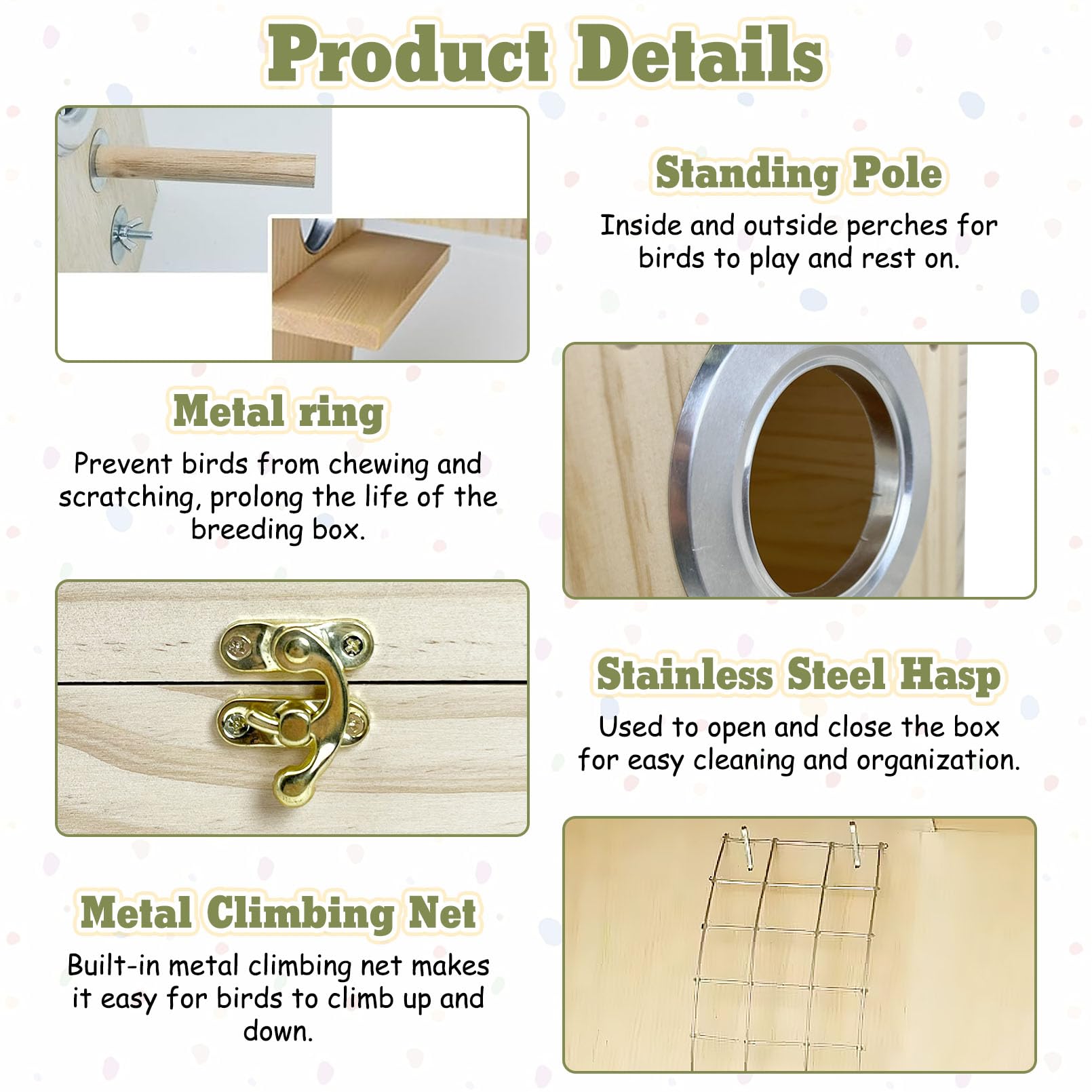 Kathson nesting box with metal-covered entry highlights safer bird access.