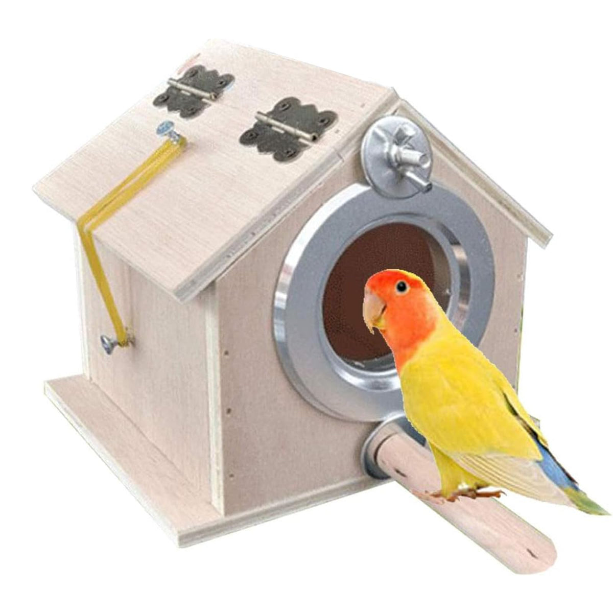 Kathson parakeet nest box front view shows a safe nesting entry for small birds