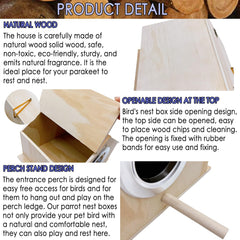Kathson parakeet nest box side opening facilitates easy placement of wood chips and cleaning