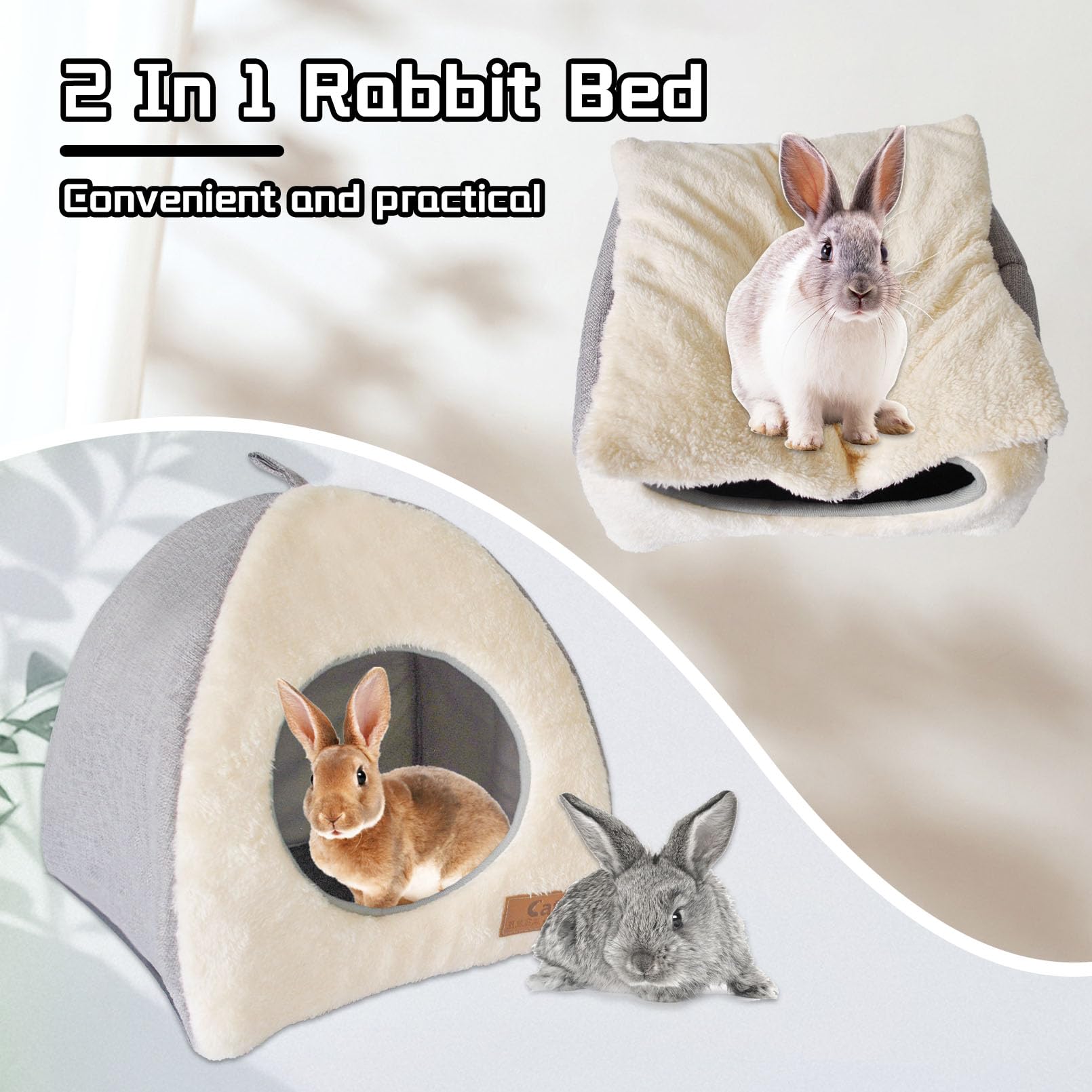 Kathson Rabbit Bed Warm Hideout removable mat for easy cleaning.