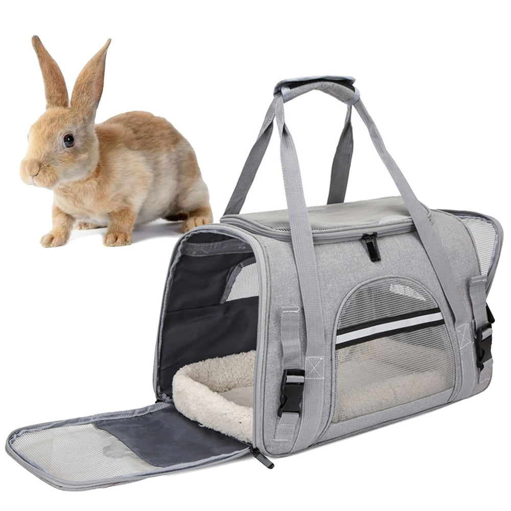 Kathson rabbit travel carrier bag grey front view — compact, airline-friendly transport for small pets