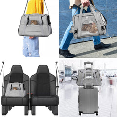 Kathson rabbit travel carrier bag grey shoulder carry demonstrates hands-free travel option