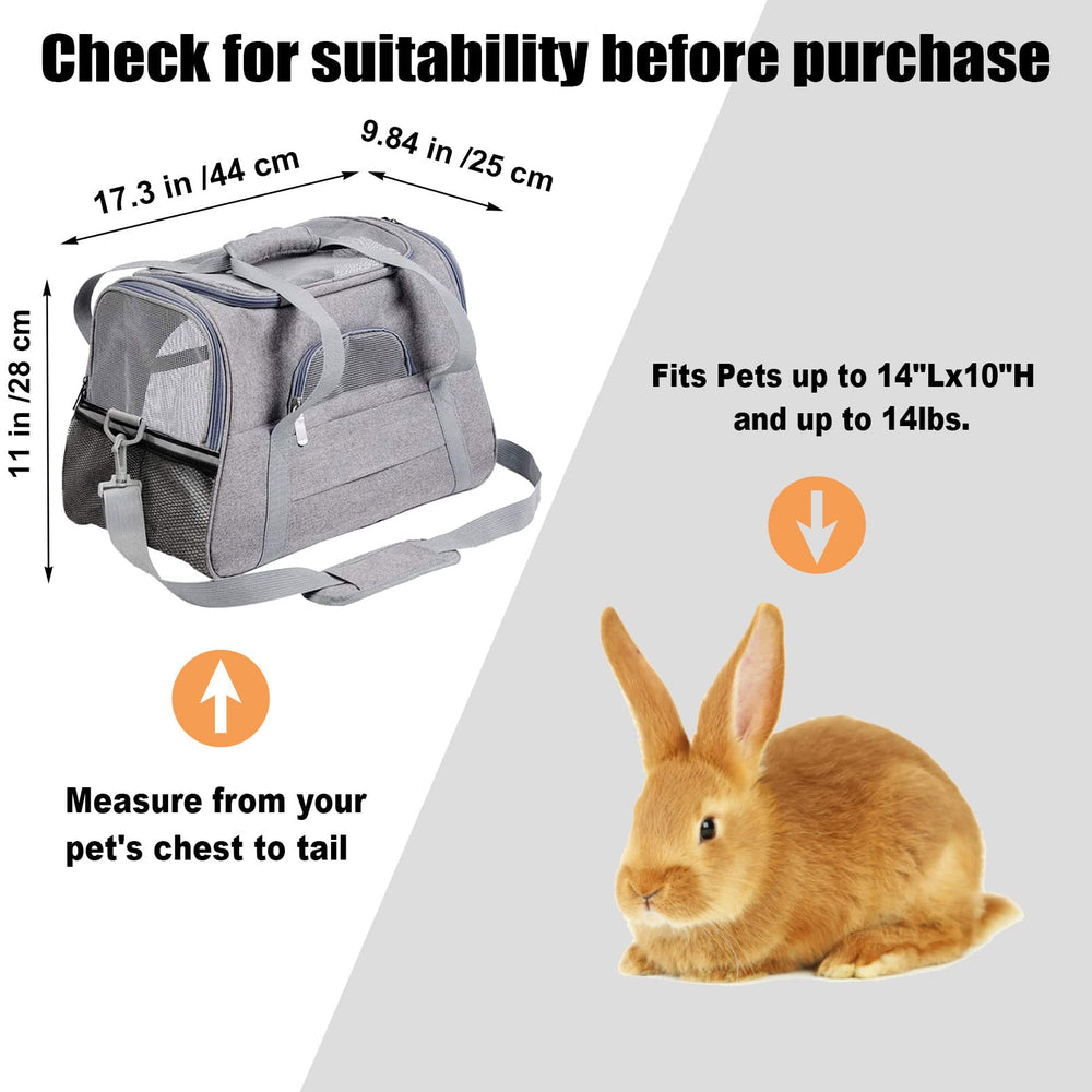 Kathson rabbit travel carrier bag grey side pocket highlights convenient storage for pet essentials