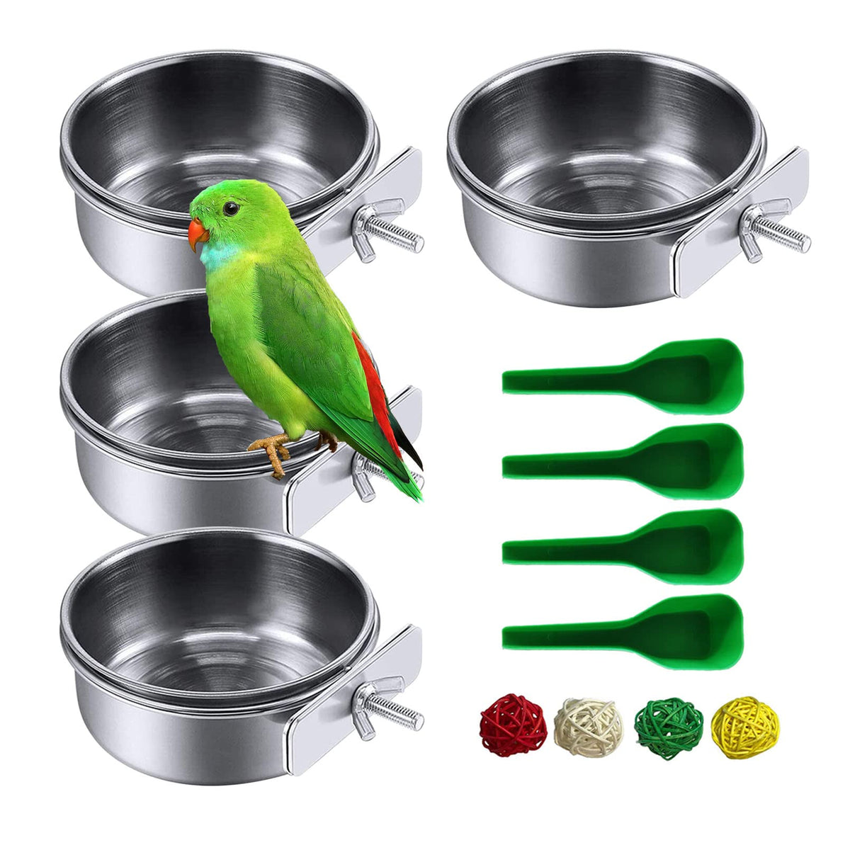 Kathson stainless steel bowls 4-pack mounted on cage for reliable feeding
