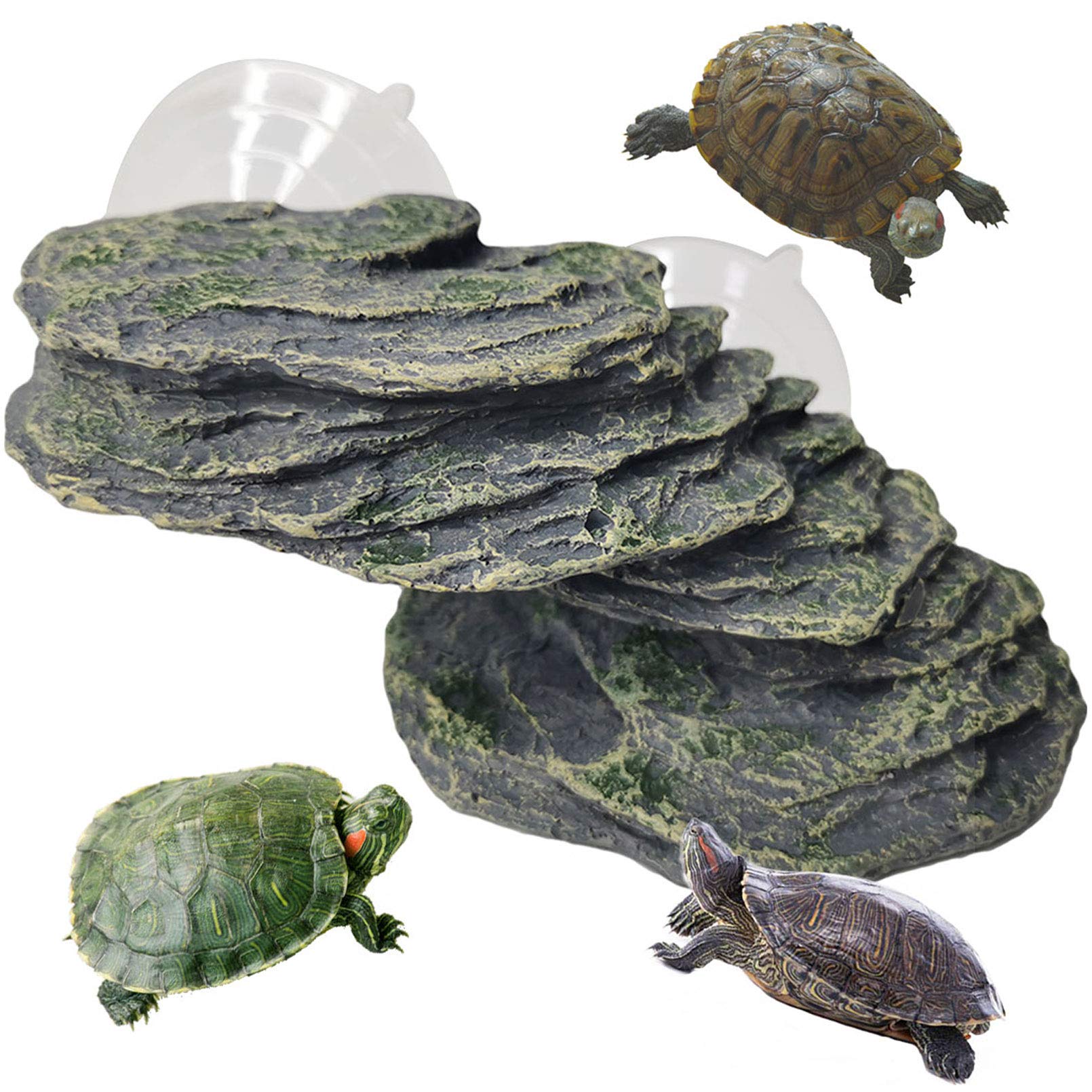 Kathson Turtle Basking Platform side view shows lifelike rock texture for natural aquarium decor.