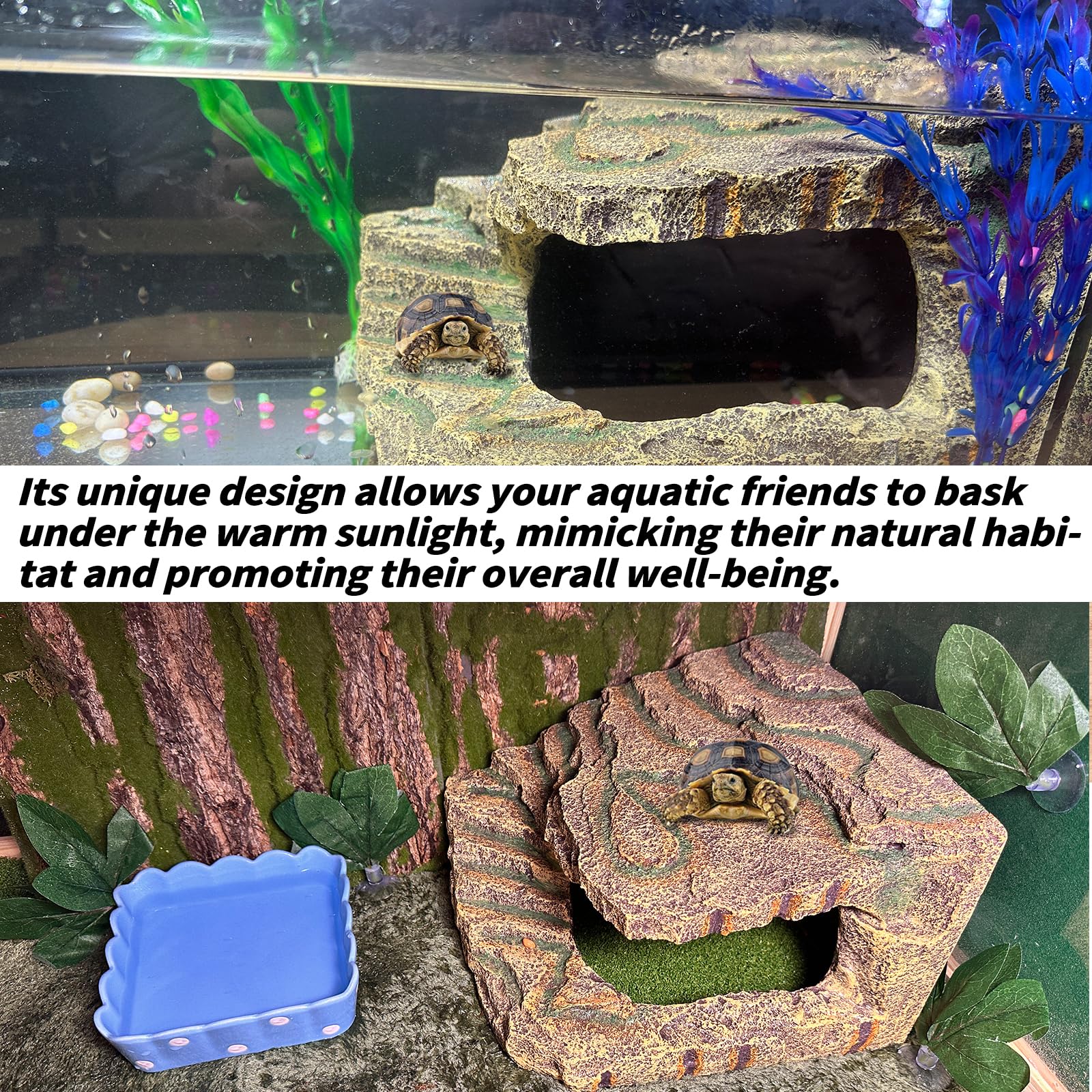 Kathson Turtle Resin Dock captures natural texture for interactive decor and safe basking spaces