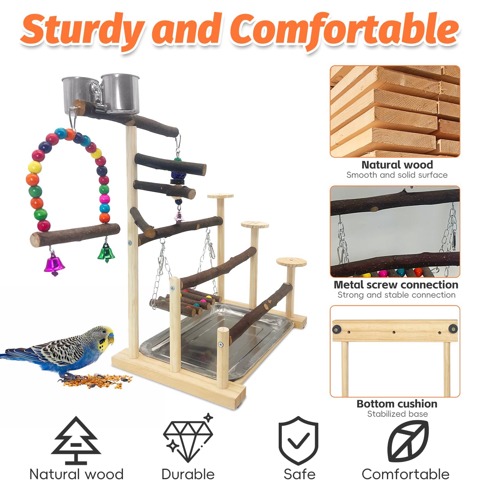 Kathson wood bird playground chew toys – safe chewing keeps beaks moving.