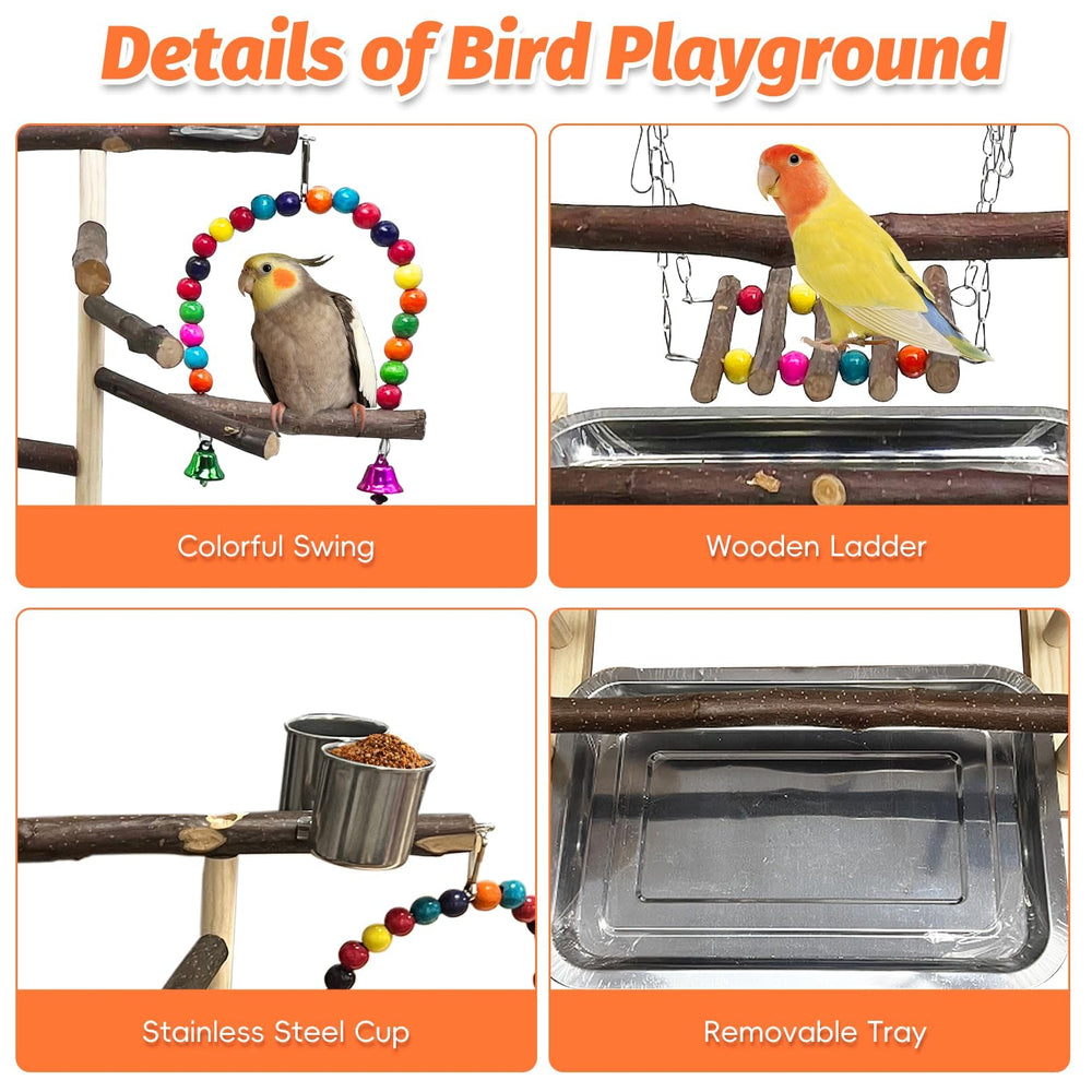 Kathson wood bird playground feeder cups – supports self-feeding during play.