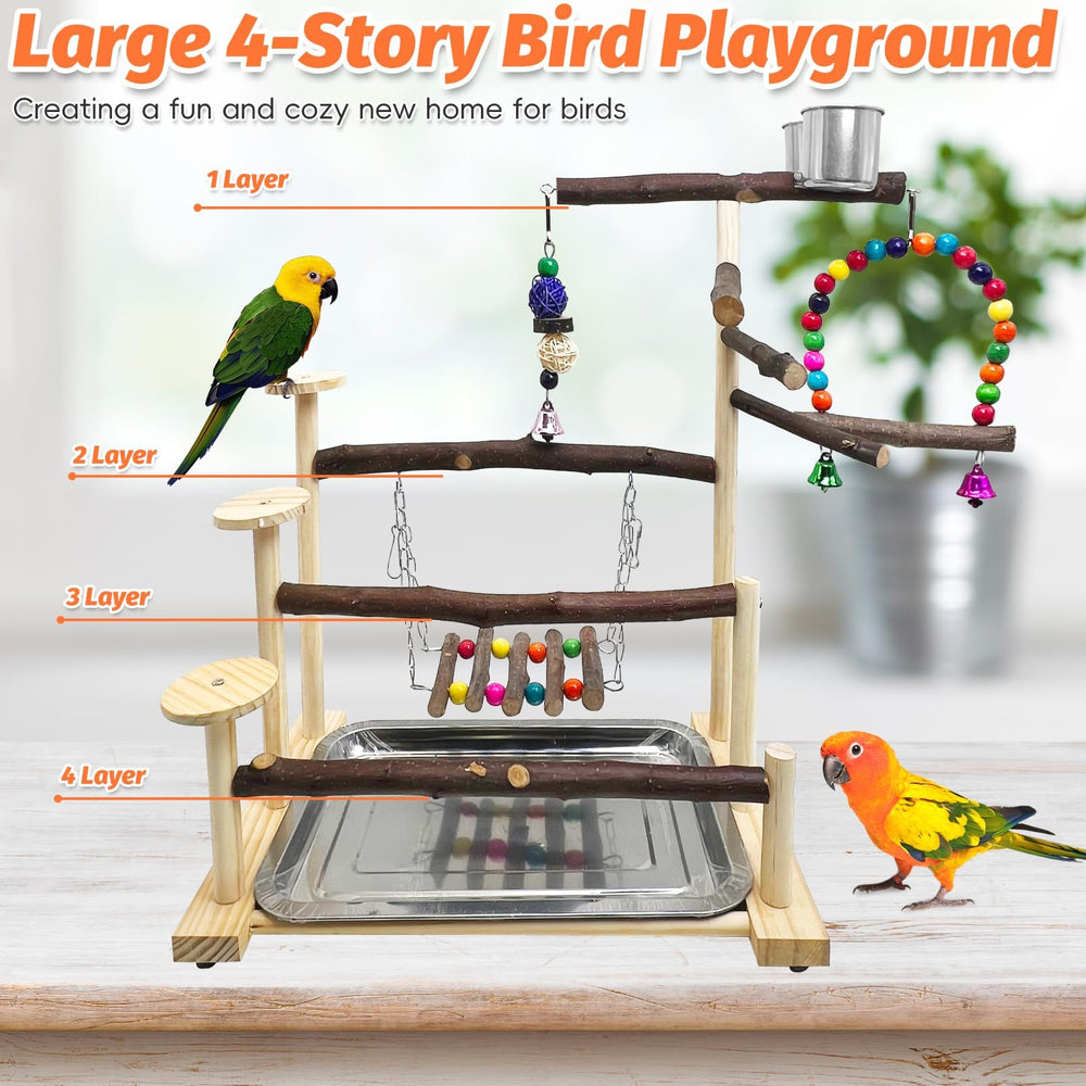 Kathson wood bird playground ladder close-up – easy top access and active exercise.