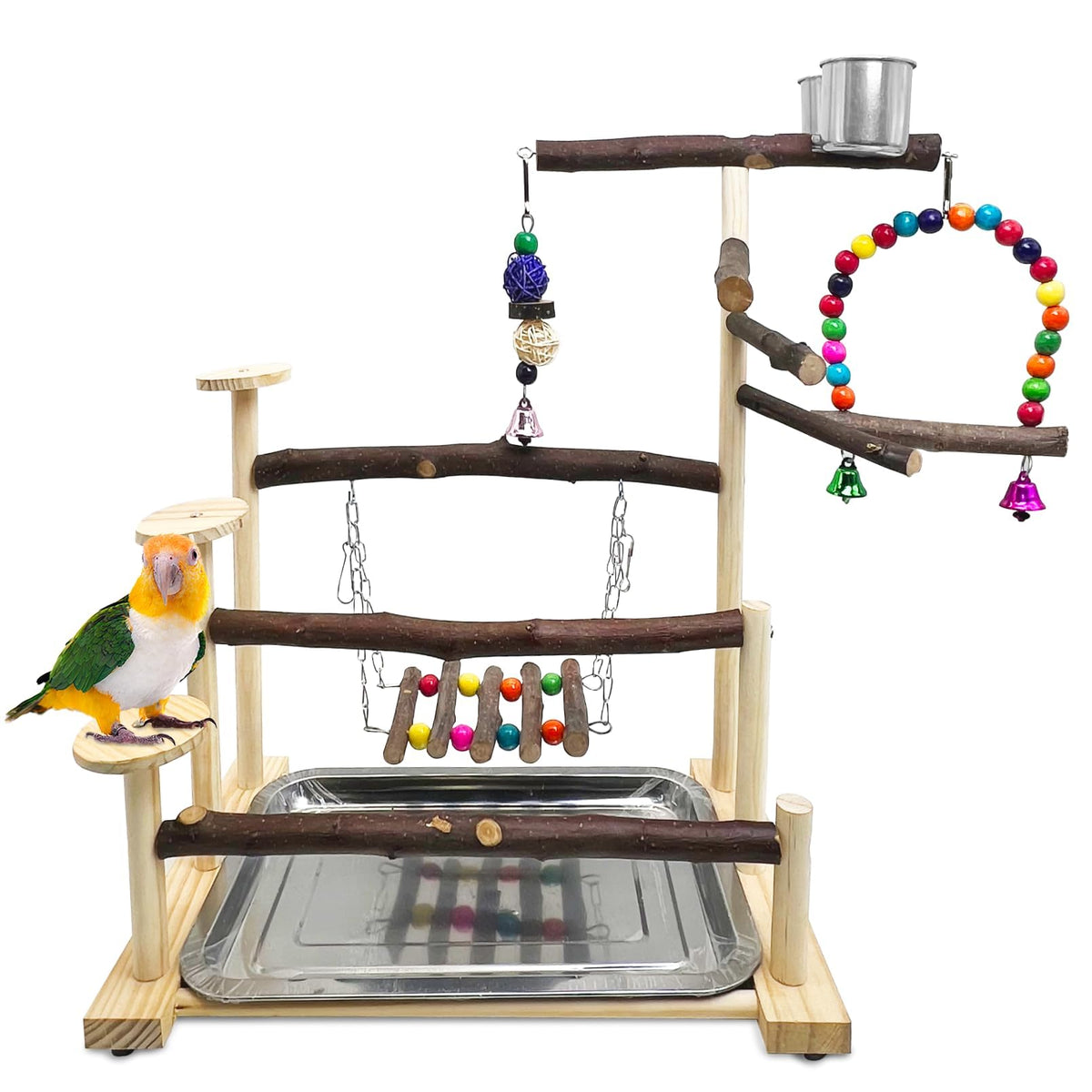 Kathson wood bird playground stand – sturdy perch and ladder for enrichment.