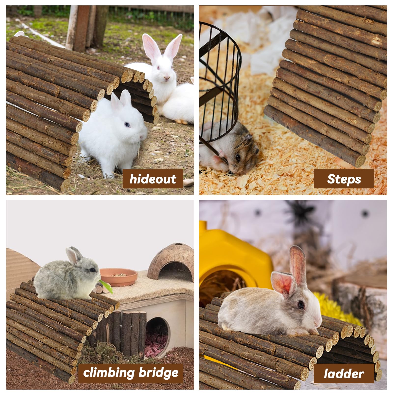 Kathson wooden hamster bridge closeup teeth shows chew-friendly natural wood.