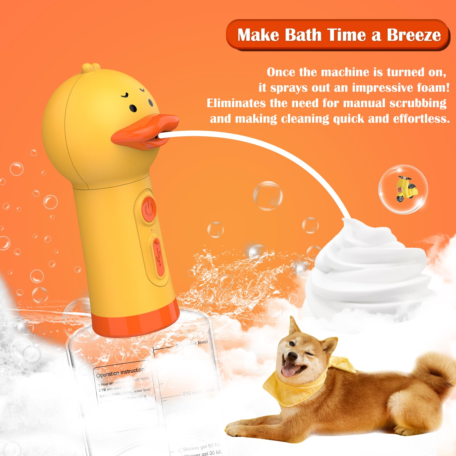 Katoggy electric foaming shampoo dispenser with duck-design showcases fun, kid-friendly bath time.