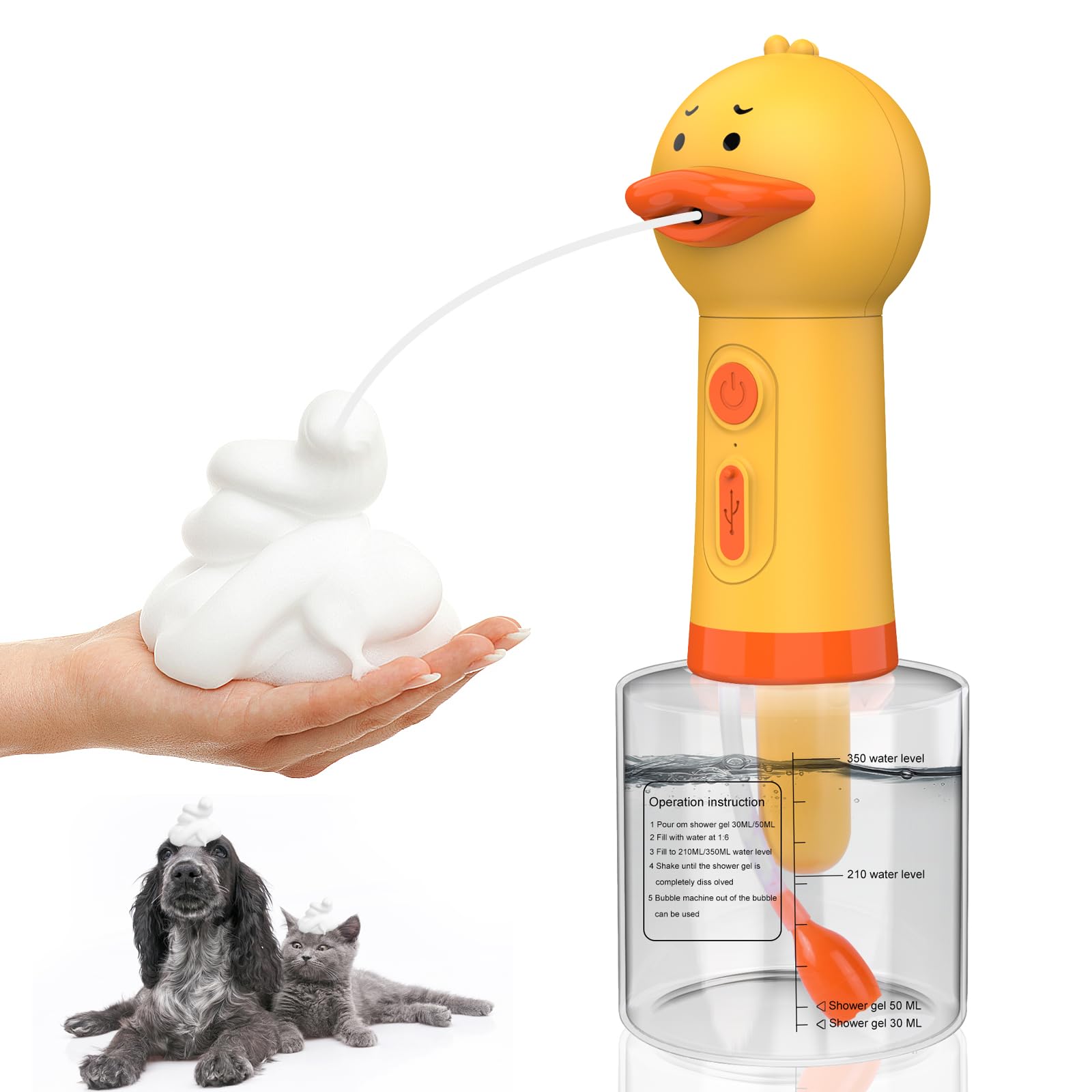 Katoggy electric foaming shampoo dispenser shows fast foaming action for quick pet baths.