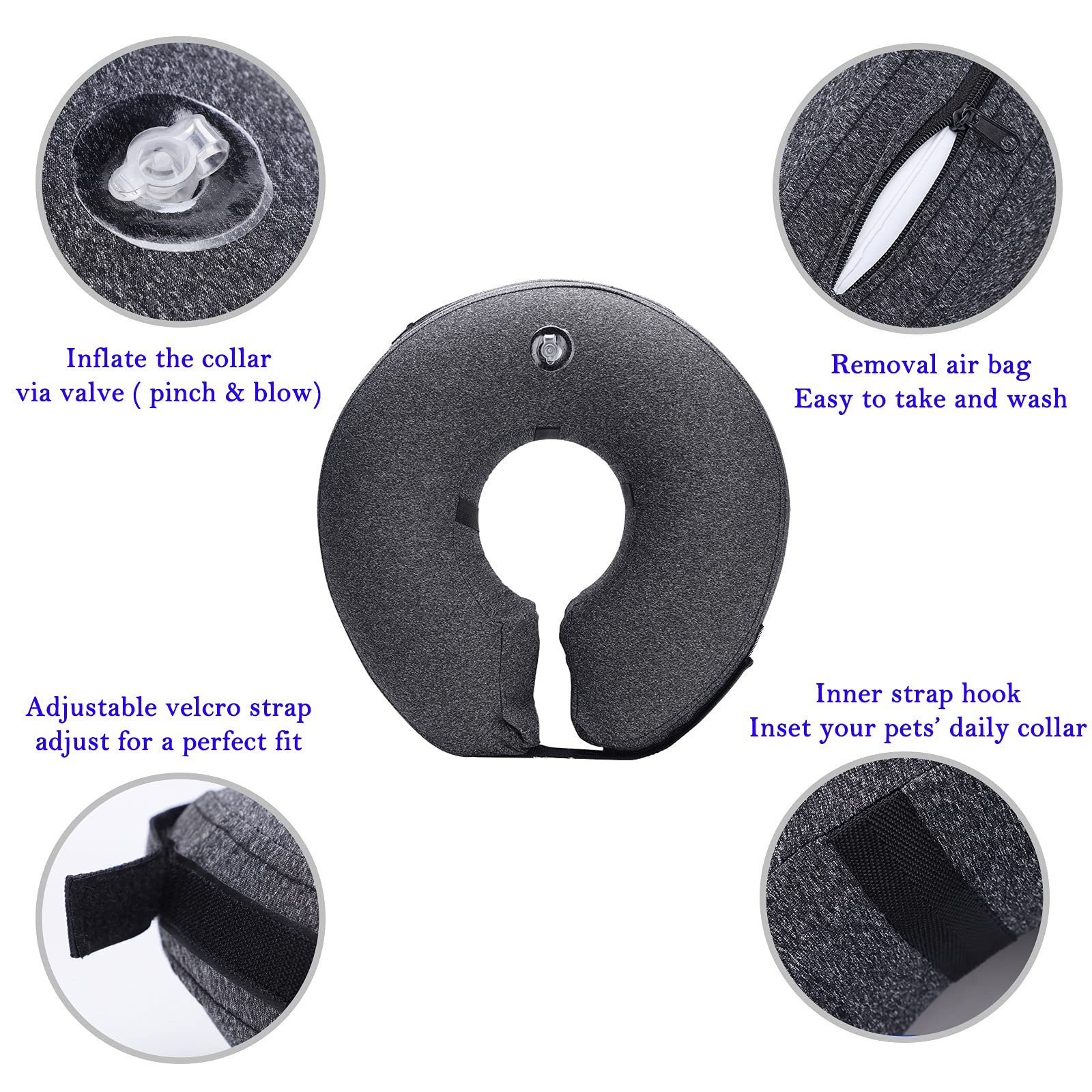 Katoggy inflatable cone collar features soft plush cover for comfortable recovery.