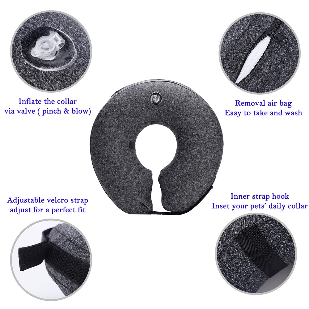Katoggy inflatable dog cone collar shows inflatable PVC inner for gentle support without blocking vision.